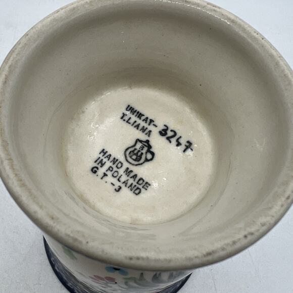 Unikat Poland Teresa Liana #3247 Footed Floral 8 oz. Coffee MugFloral Blue Pink - Picture 6 of 6